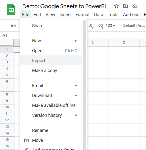 google sheets- import: Google Sheets to PowerBI